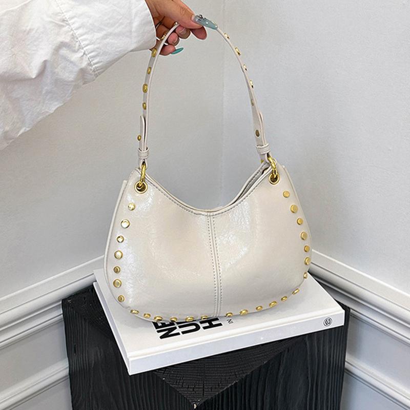 Shoulder Bag for Women Rivet Punk Underarm Bag PU Leather Studded Clutch Purse Trendy Hobo Purse for Work Travel Shopping CLE