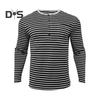Fall Spring Men Top V Neck Striped Print Color Matching Long Sleeves Pullover Mid Length Casual Daily Wear Work Shirt