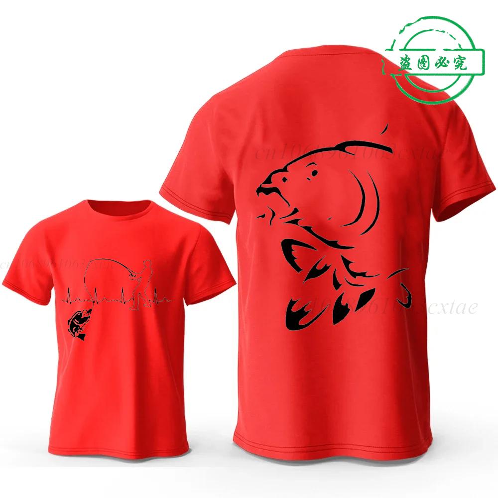 Eat Sleep Fishing Heartbeat Men T-Shirts Tops Men Fisherman Fish T-shirt Short Sleeve Tees Fashion Brand New Oversized Shirt