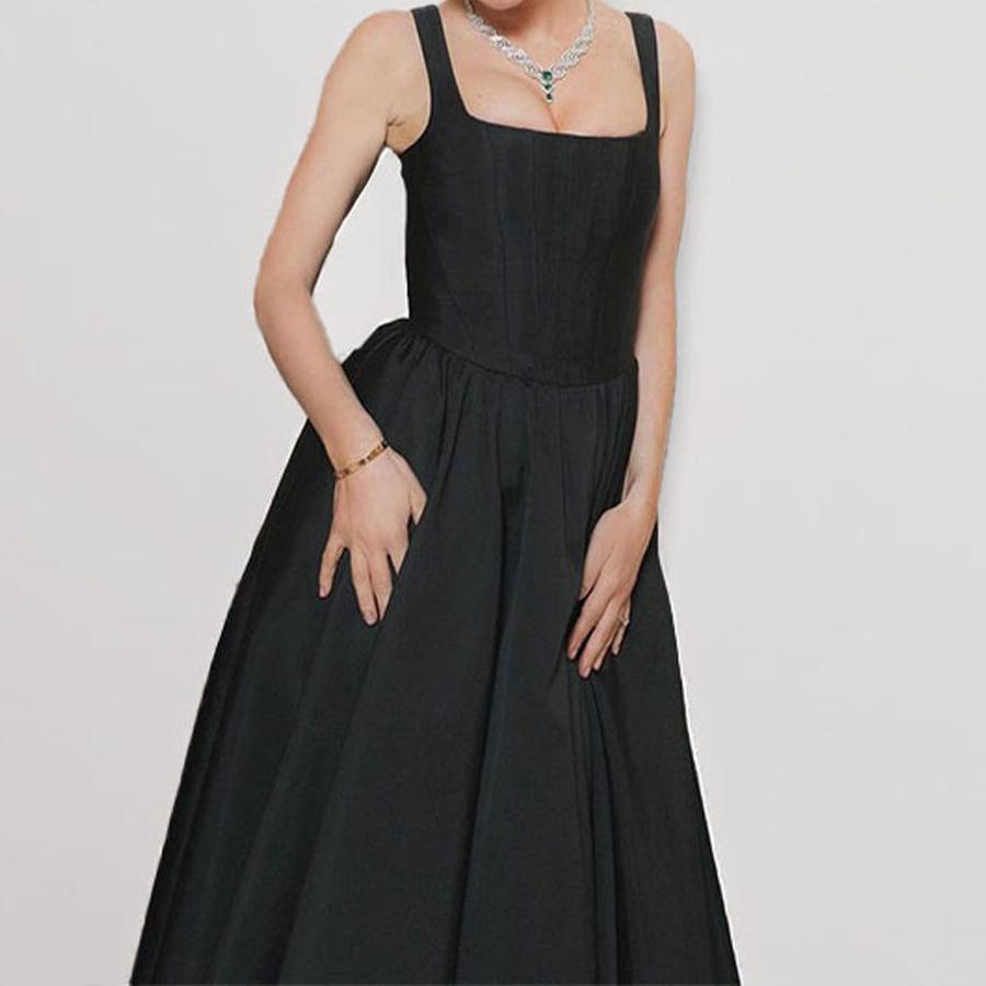 Spring New Arrivals Women's Wear Elegant Figure-Hugging Square Neck Patchwork A-Line Dress