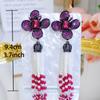 WWJ Unique Plant Flower Artificial Bead Tassel Pendant Earrings Heavy Industry Rose Red Zircon Ladies Party Jewelry