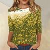 Women's Casual Three Quarter Sleeve Round Neck Top Oktoberfest Beer Print Lightweight Comfortable Fit Pullover Shirt