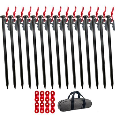 [YOGOTO] 30cm Súprava kolíkov pre tvrdú pôdu, piesok, trávnaté plochy, kolík na plachtu 10mm kolík Kolík na stan Súprava kolíkov s úložným puzdrom a flexibilným príslušenstvom (30cm Sada 15 ks