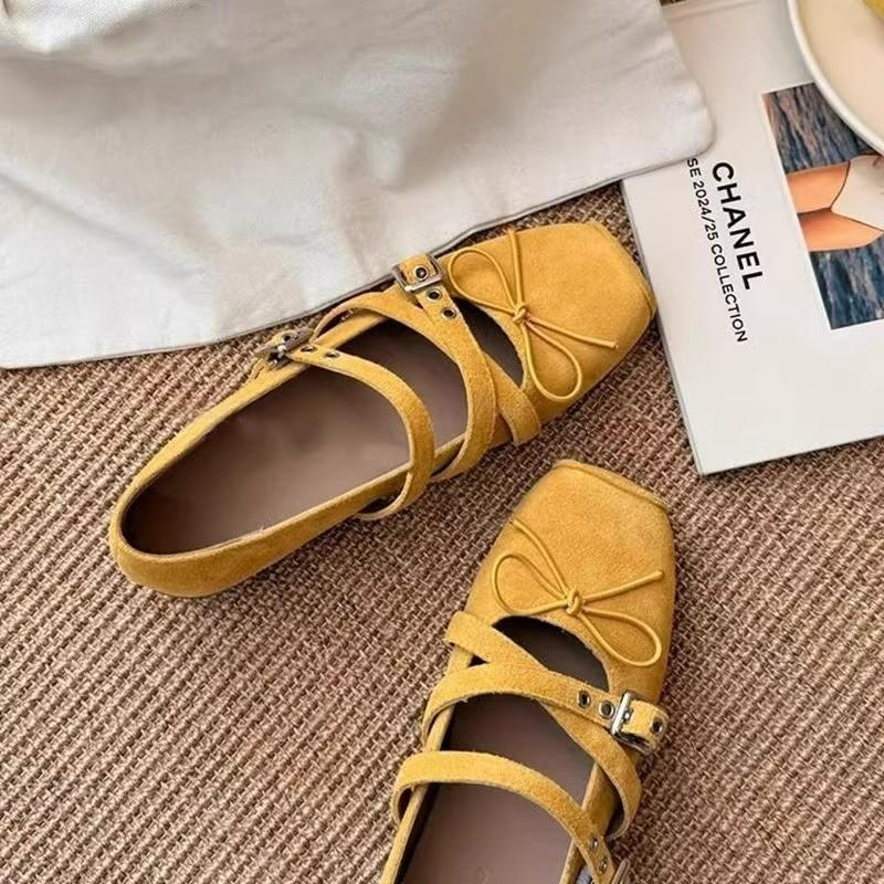Shallow Mouth Women Shoes Autumn Low Heels Female Footwear Bow-Knot Ballet Flats Fall Cross Summer Dress Butterfly Ballerinas