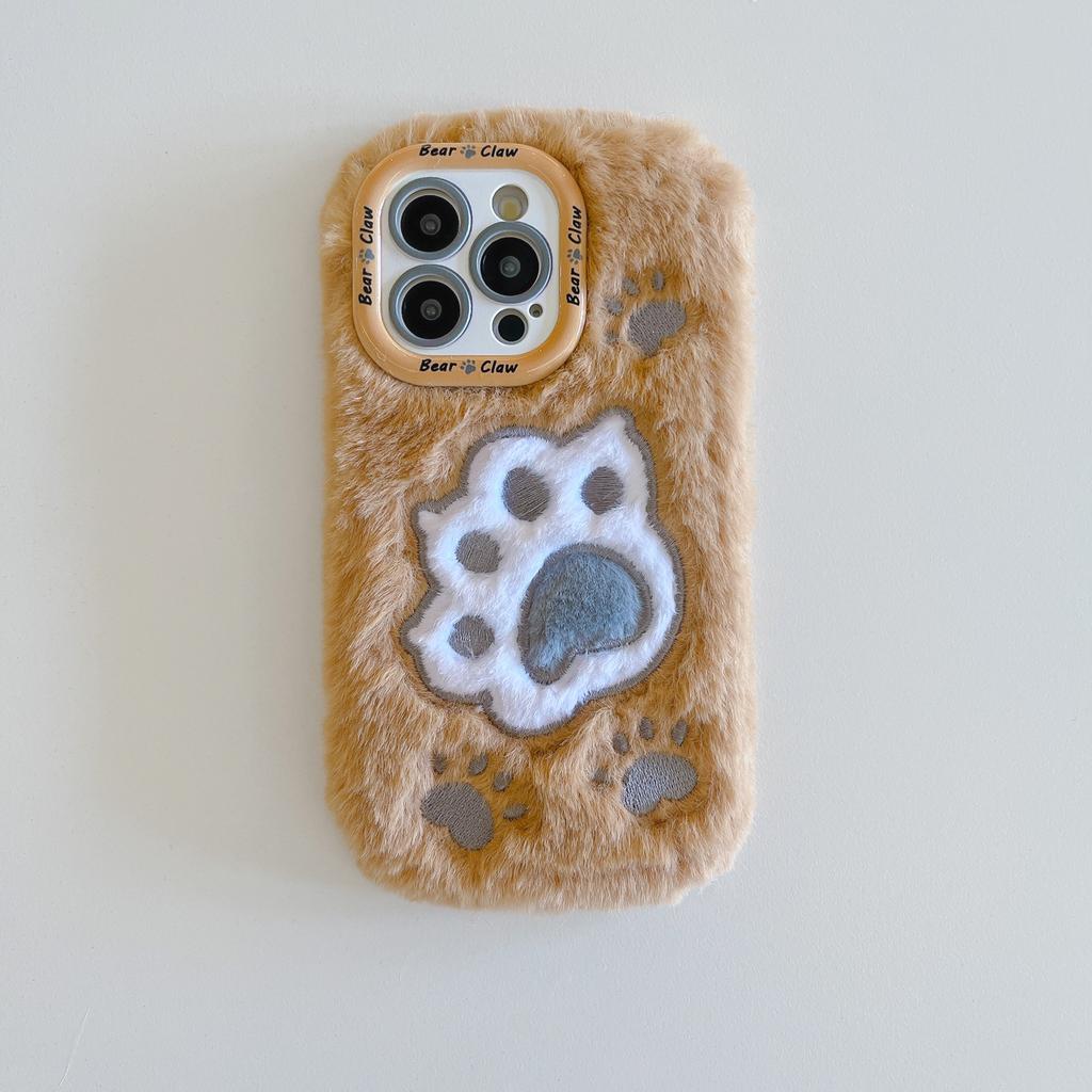 16P autumn and winter plush cat claw mobile phone case is suitable for Apple 17PROMAX trend 15 fine hole lens holder 17AIR