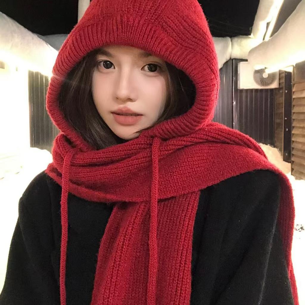 WarmHood Ladies 2 in 1 Knit Hooded Scarf Thick Warm Drawstring Winter Headwear