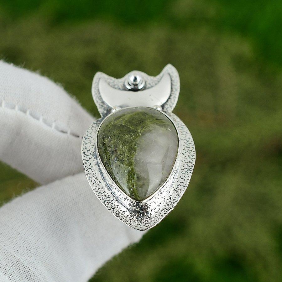 Natural Solar Moss Agate Mother Crescent Moon Solitaire New Ring Sterling Silver