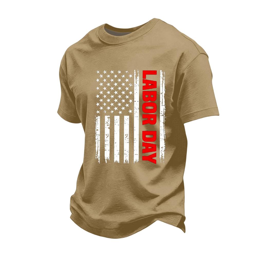 Men's Loose Fit Casual Short Sleeve T Shirt Labor Day Printed Graphic Tee Comfortable Workwear Top for Everyday Use