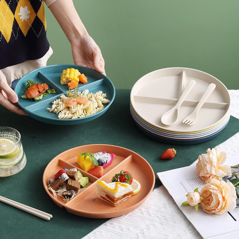 

1pc Divided Breakfast Plate,3 Grids Round Plastic Individual Plate,Reusable Healthy Diet And Weight Loss Plate, Picnic Plate помаранчевий