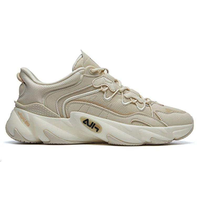 Fila Heritage Round Toe Lace-Up Retro Patchwork Sports Low-Top Running Shoes Men Sneaker Beige F12M141105FAG