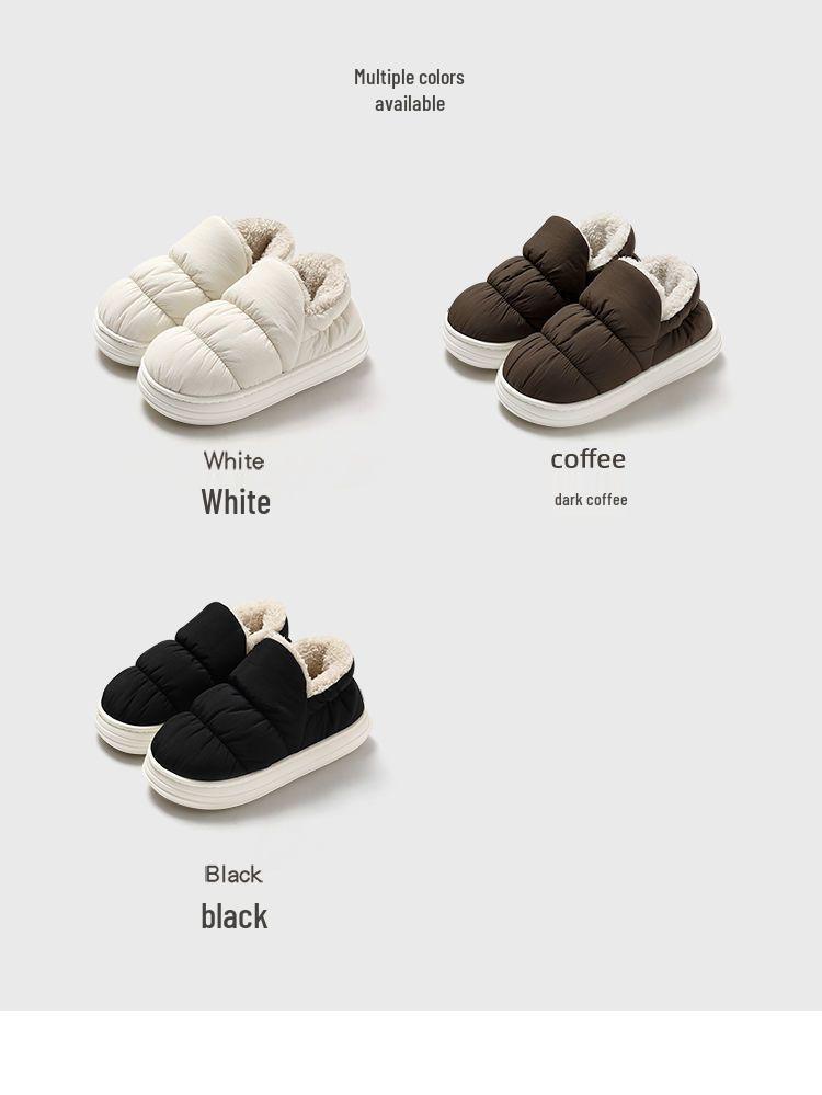 Men's and Women's Winter Waterproof Cotton Slippers - Silent, Plush, Warm, Thick Sole, Closed Heel, Deodorant Down Cloth