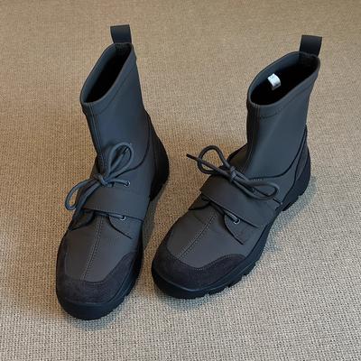 Cowhide~ Inner Height Increasing Leather Thick-soled Non-slip Elastic Skinny Short Boots 2025 New British Sports Martin Boots Women