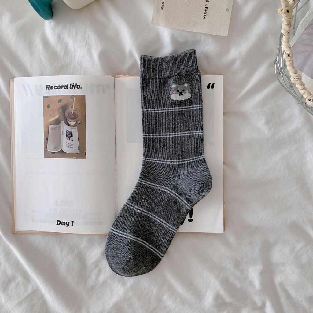 Cartoon animal socks women's autumn flocking tube socks college wind stacking socks boneless socks