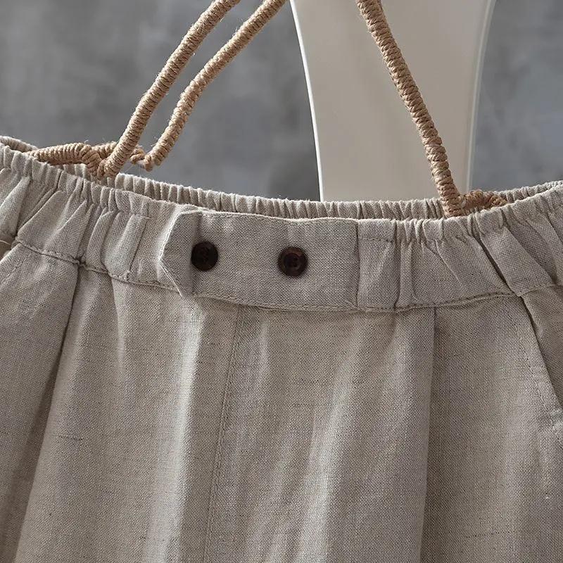 Women's Summer Loose Thin Section Casual Pants Solid Color Cotton Linen Nine Minutes Harun Pants