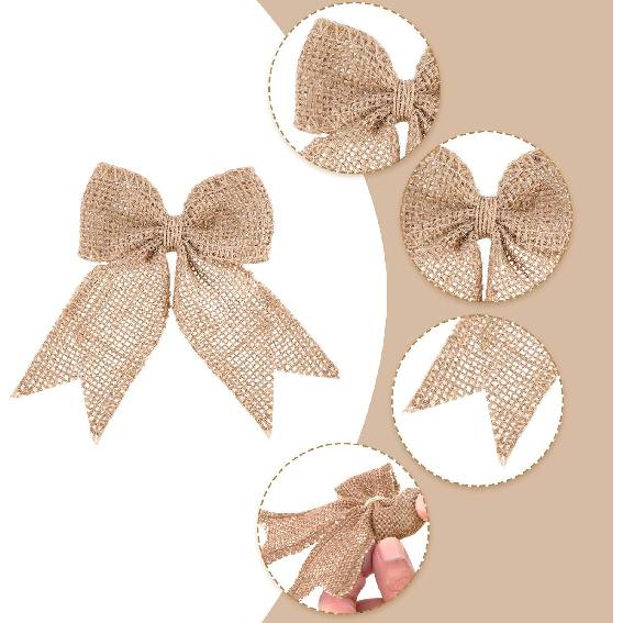 20 Pieces Burlap Bows Burlap Bow Knot Handmade Burlap Decorative Bowknot Natural Ornament Bow for Christmas Decoration Tree Festival Holiday Party
