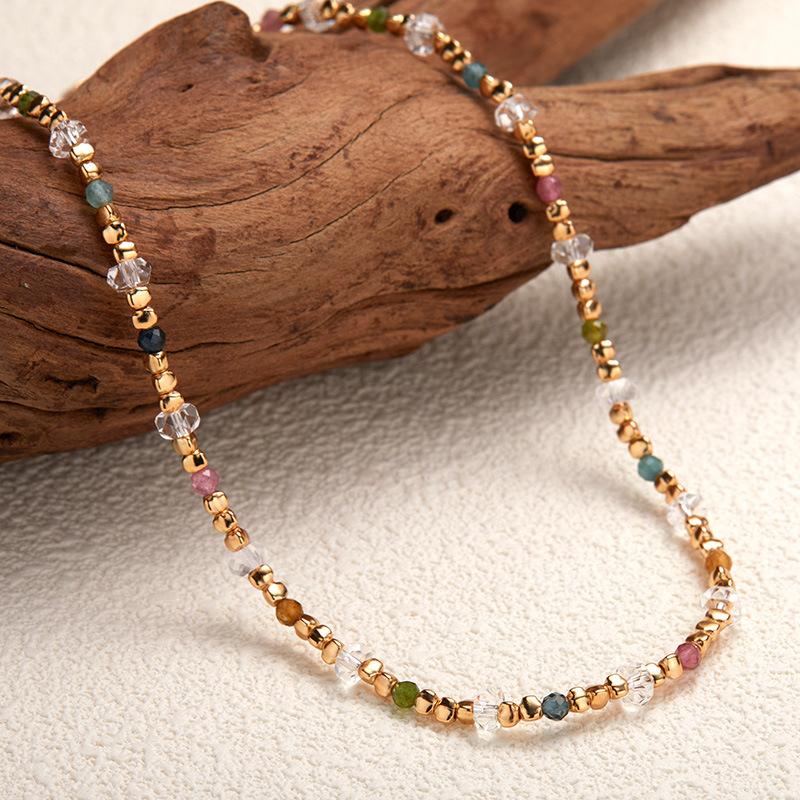 S925 Silver Natural Tourmaline White Crystal Color Treasure Necklace Women'S Personality Advanced Sense Handmade Beaded Temperament Clavicle Chain