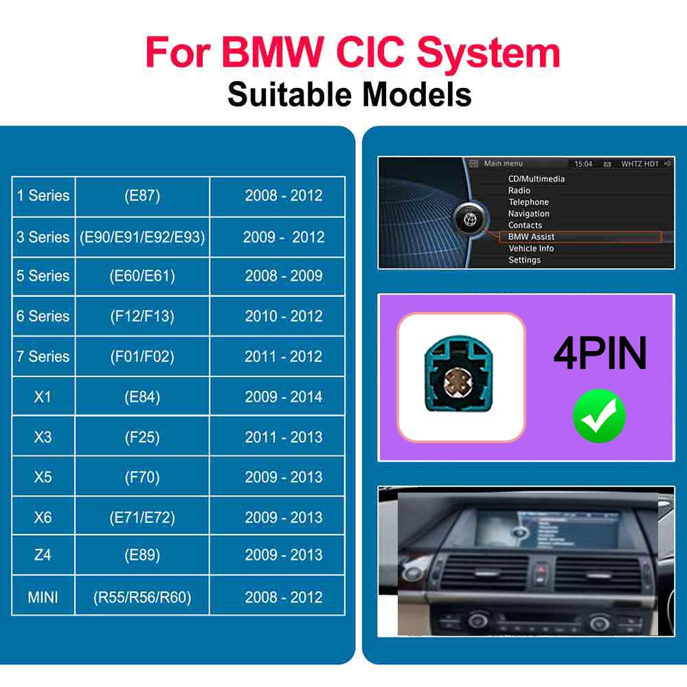 

Беспроводной CarPlay Android Для системы BMW CIC Для BMW 1 2 3 4 5 6 7 Серии X1 X3 X4 X5 X6 MINI F56 F15 F16 F25 F26 F48 F01 F10