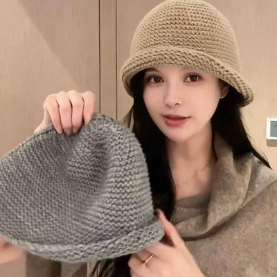 New Semi-curled Wool Bucket Hat Women's Warm Knitted Basin Hat Versatile Face Hat