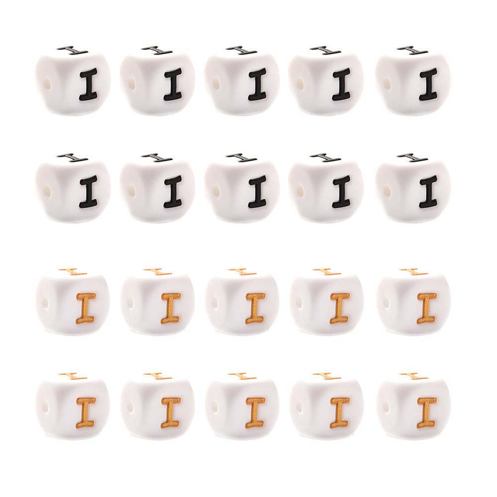 10Pcs 12mm Silicone Beads Letters Golden Black English Alphabet Letter Bead Bpa Free Material for Diy Chew Necklace Teether Toys