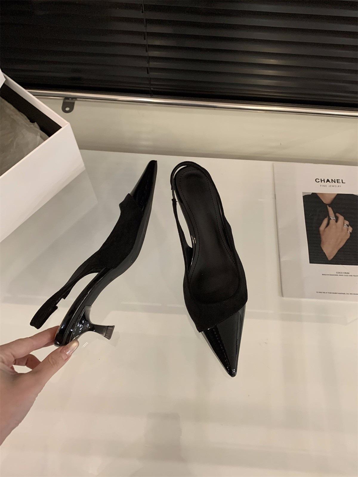 

Pointed high heels, pink bag head sandals, fairy shoes 2025 new spring and summer French temperament splicing single shoes 35