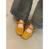 Retro rhinestone flat bottom shallow mouth single shoes with buckle square head matte suede soft sole Mary Jane shoes