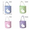 Reusable Embroidery Easter Rabbit Basket Cloth Plaid Easter Egg Hunt Basket Tote Style Decorative Storage Bag School Event