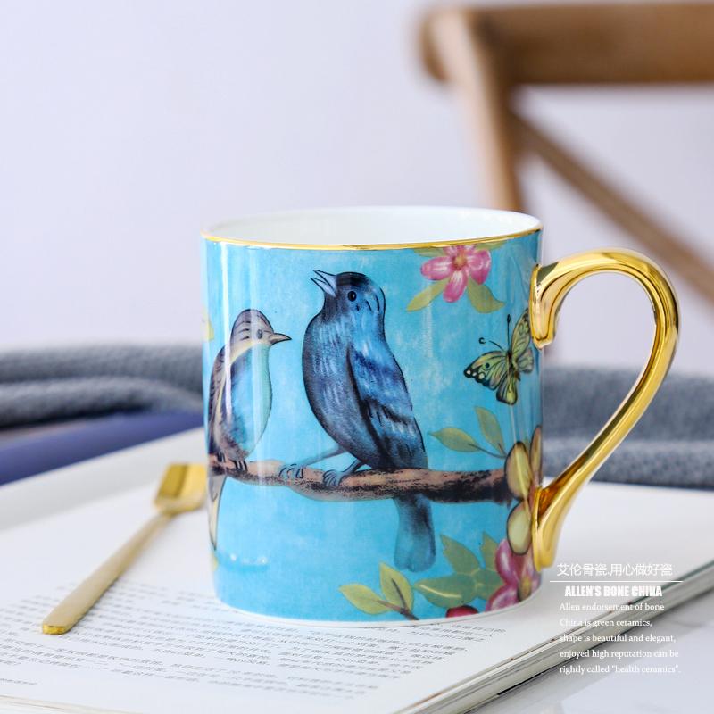 

Креативные кружки с масляной живописью, цветы и птицы, розовая, голубая керамическая кофейная чашка, для питья молока, воды, для чаепития, домашняя посуда для напитков, декор Gi 400ml