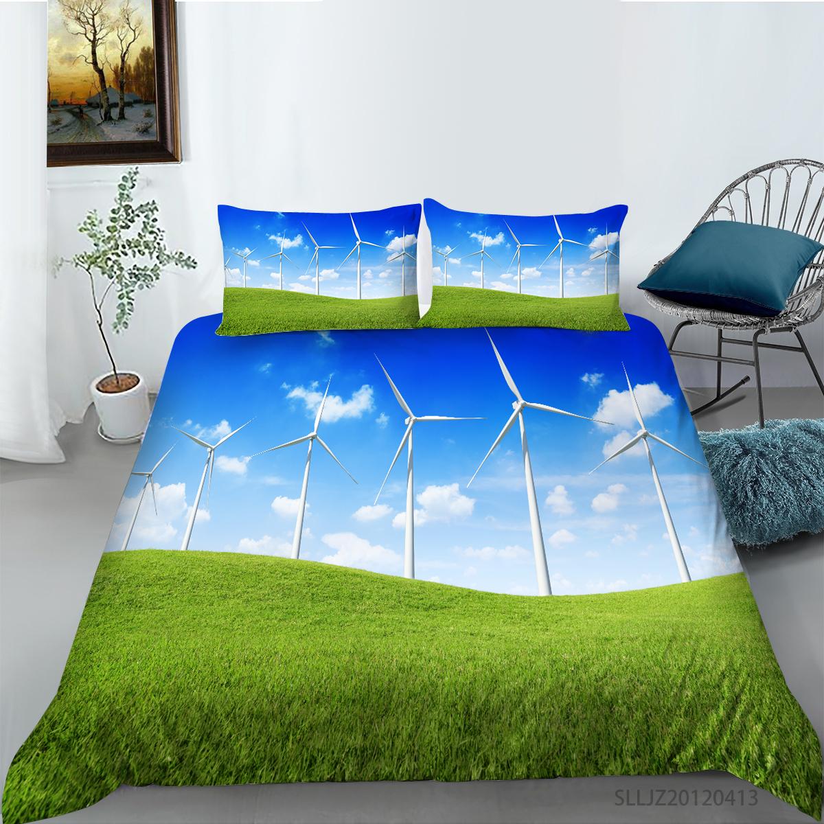 

Роскошный домашний комплект постельного белья с 3D узором ветряной мельницы, полноразмерное пододеяльник и наволочка, моющееся удобное постельное белье с пейзажным принтом DE 155x220cm