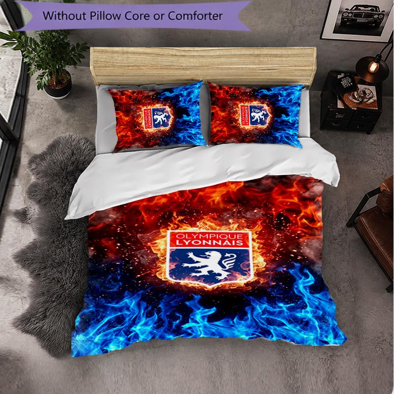 Lyon FC Themed Bedding 3Pcs Duvet Cover Set Decorative Bed Linen For Teen Room Home Decoration