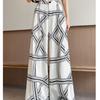 Summer Women Print Chain Cotton And Linen Thin High Waist Wide Leg Pant Trouser With Pocket For Girl