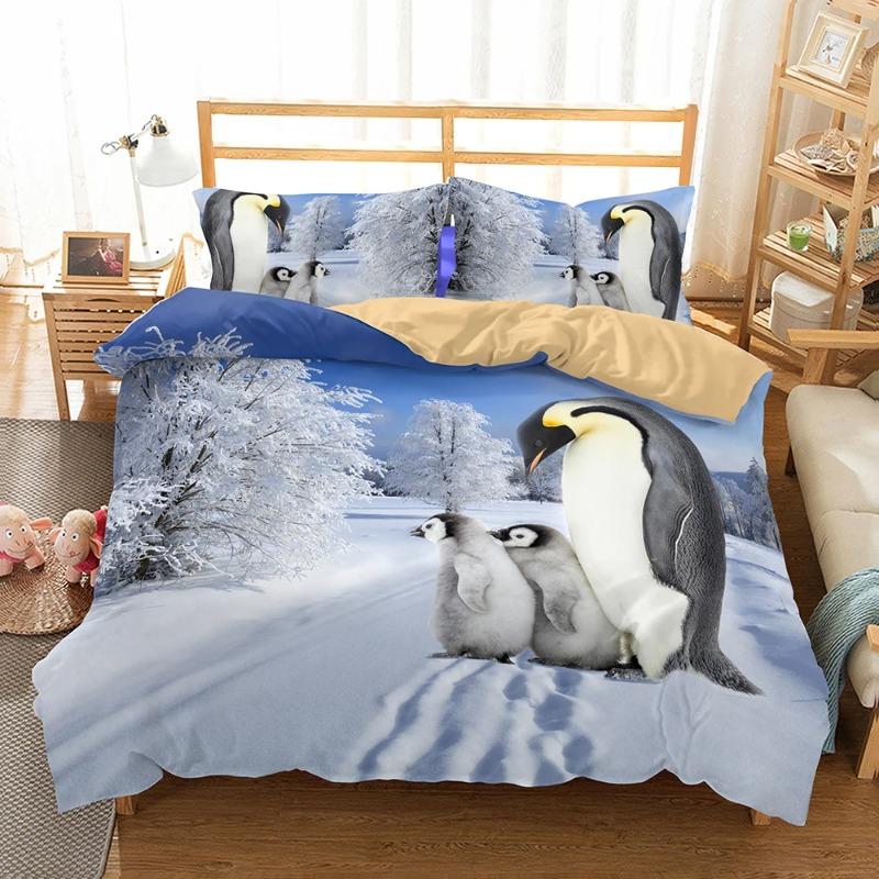 HD Penguin Cute Cartoon Duvet Cover Sets With Pillowcases Super Soft Comfortable Bedding Set Child Bedset Lovely Roupa De Cama