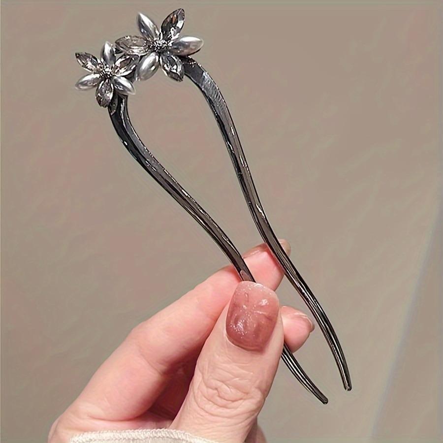 New Chinese Style High-end Water Diamond Flower Goddess Hairpin U-shaped Hairpin Daily Hair Tying Versatile Hair Accessories
