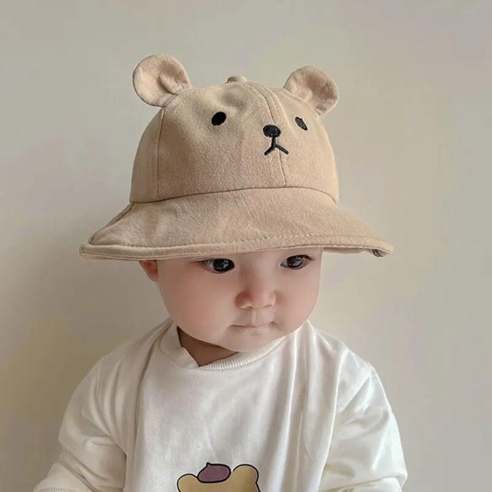 Solid Color Baby Bucket Hat Cotton Boys Girls Sunhat Cute Baby Bear Hat  Toddler