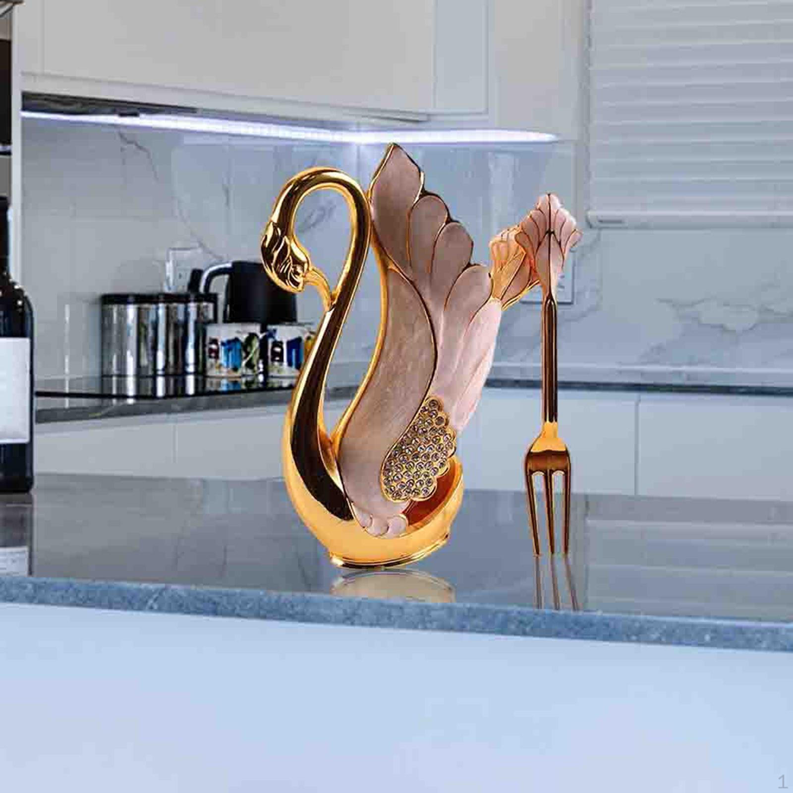 

Modern Swan Tableware Holder Base Spoon Organizer Fruit Dessert Flatware Storage Rack fork
