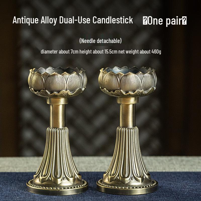 Lotus Metal Candle Holder for Buddha Altar or Home Offering