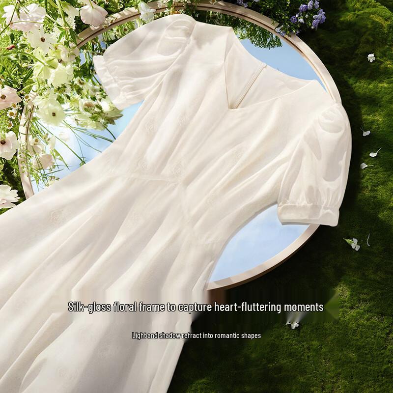 Xiangying French Style Tencel V-Neck Midi Dress