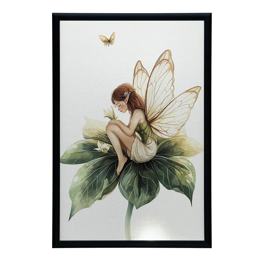 Poster Magic Fairy On Green Leaf Poster Magic Fairy On Green Leaf, 70X100 Cm, Frameless, Premium Canvas On Stretcher