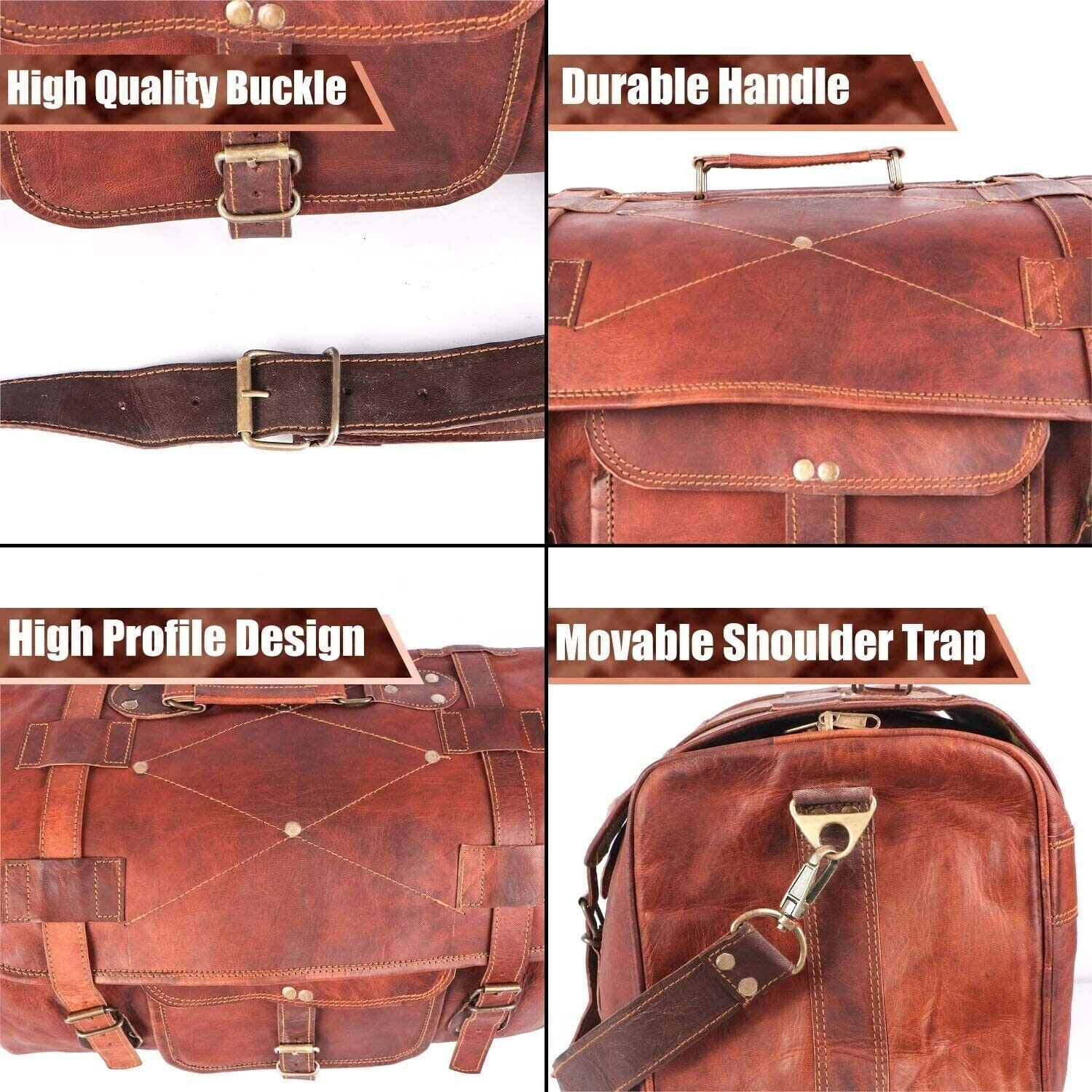 Sac De Voyage Vintage En Cuir Véritable – Marron – Homme – Fait Main (USA)