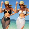 2026 Sexy Solid Color Three-piece Mesh Dress Swimsuit Bikini