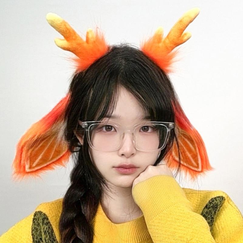 Bunnies Ears Headband Bunnies Tail Reindeer Antlers Headband Deer Antler Hairband for Christmas Halloween Cosplay Costume