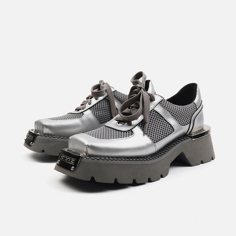 Ženy Muži Plochá obuv Pár Módní Kožená obuv s hranatou hlavou Britský styl Platforma Retro Dámské Ležérní boty