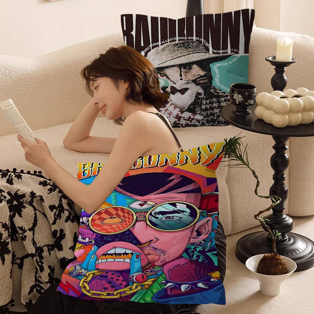 Popular B-Bad B-Bunny Singer Cushion Cover Pillow Cover Decor Pillowcase Printed Cushion Case For Couch