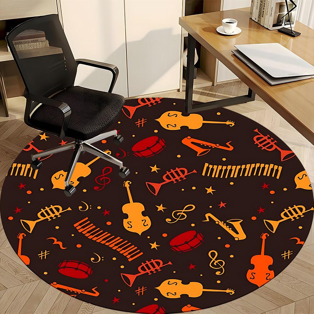 1pc Musical Instruments Chair Carpet for Office, Round Polyester Mat, Indoor Decor for Office, Easycare Fabric, Washable Non-slip Area Carpet