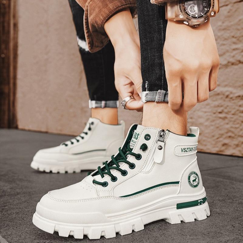 Mode Herr Högklackade Stövlar Mode Casual Läderstövlar Herr Sneakers Snörning Ankelstövlar Motorcykel Plattformsstövel Zapatillas Hombre