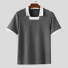 INCERUN Men Lapel Square Collar Short Sleeve Stitching Color Casual Fitted T-shirts