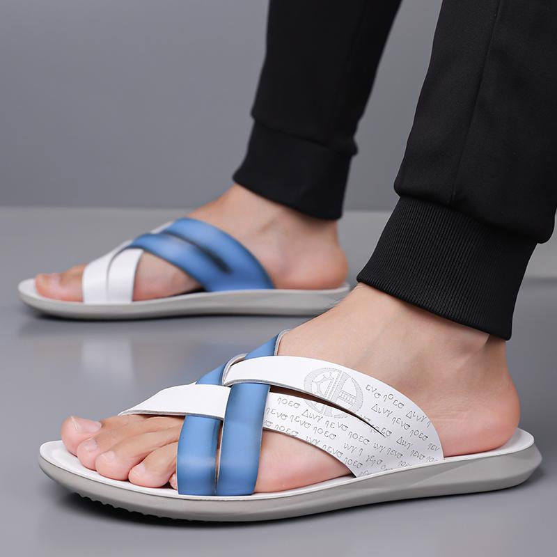 Herren Schwarz Leder Pantoffeln Handgemacht Einfache Flats Sommer Weiß Outdoor Römische Sandalen Offene Zehe Strandschuhe Übergröße