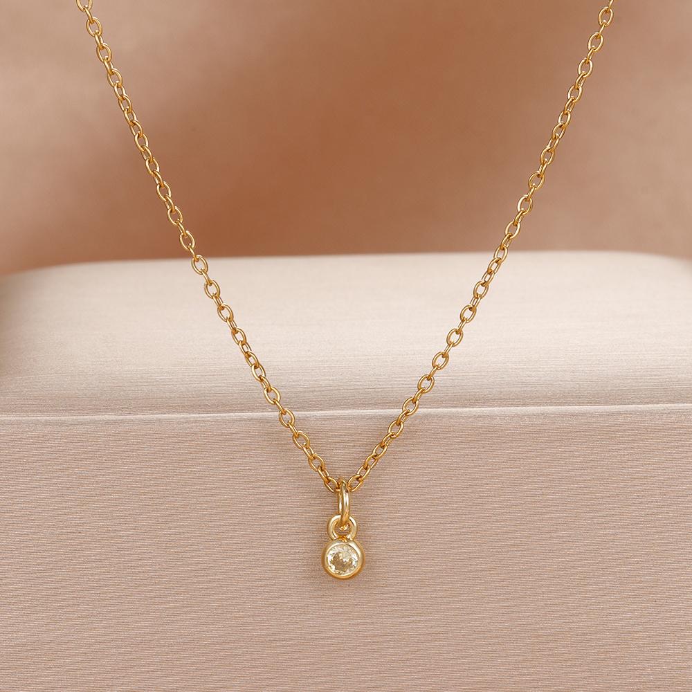 Luxury Stainless Steel Necklace Women Gold Color Round CZ Crystal Charm Collar Bijoux Acier Inoxidable Femme Wedding Jewelry