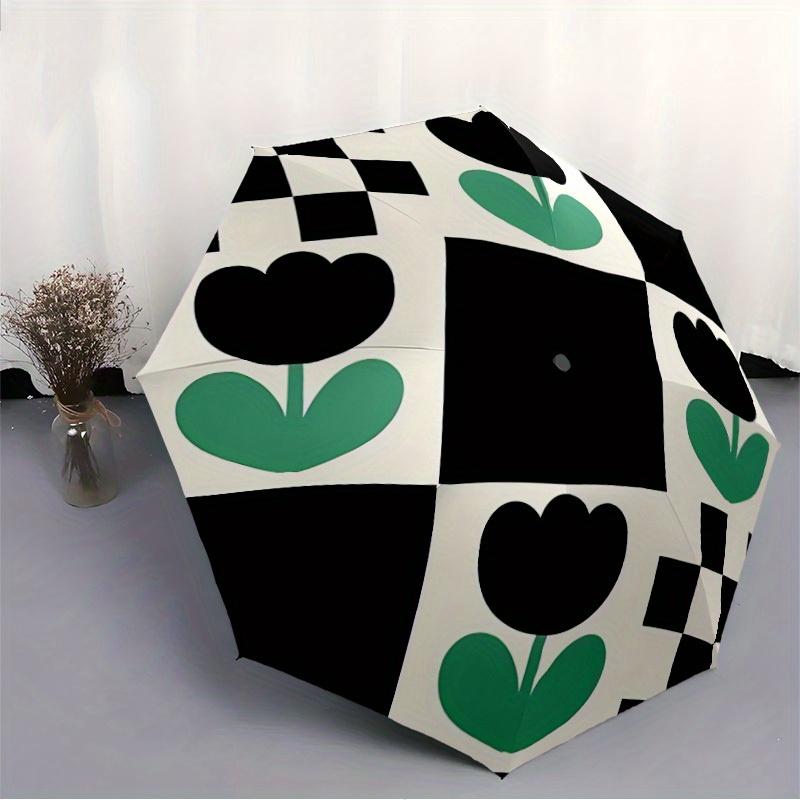 1pc Tulip Checkered Automatic Open/Close Umbrella with One Touch Button,, Windproof Design   Lightweight Portable Umbrella for Women & Men6038