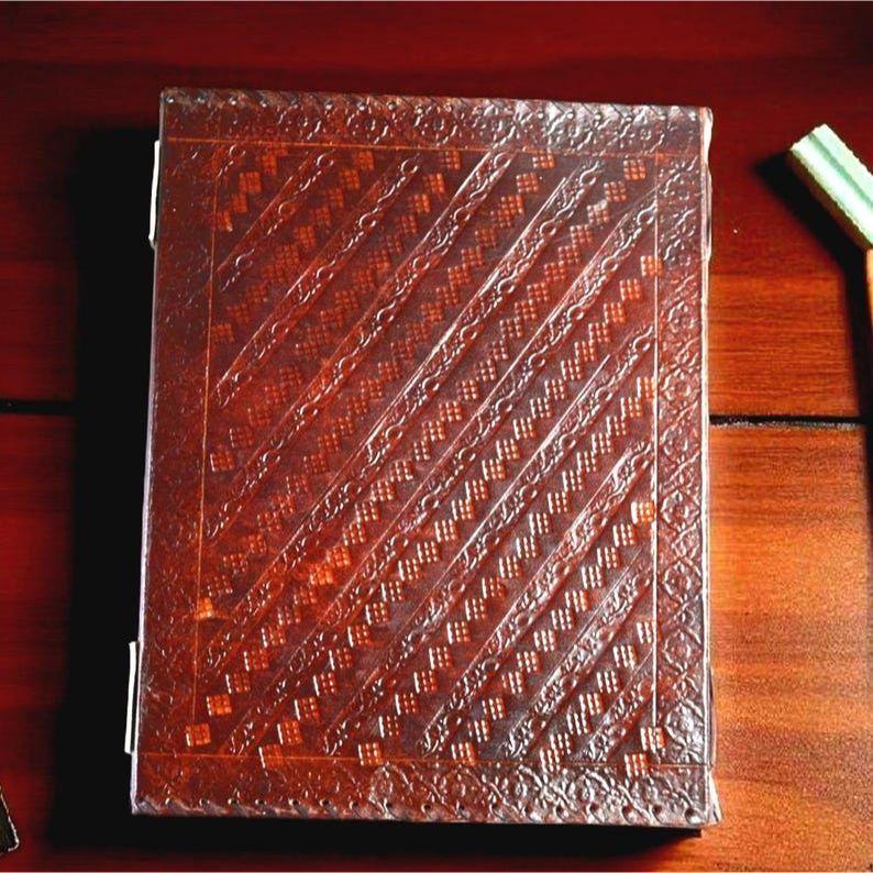 Seven Stone Leather Journal – Large Grimoire Book, Wedding Guest Book, Leather Photo Album, Spell Book, Witchcraft Gift Idea, Book of shadow
