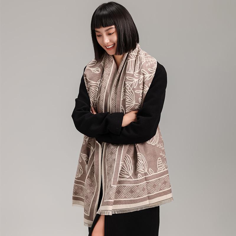 Korean High-End Petal Printing Women'S Imitation Cashmere Thermal Scarf Double-Sided Two-Color Air Conditioner Shawl